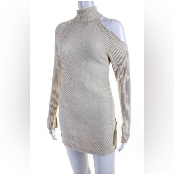 NWT Hudson Metallic Ribbed Cold Shoulder Turtleneck Sweater - Picture 2 of 5